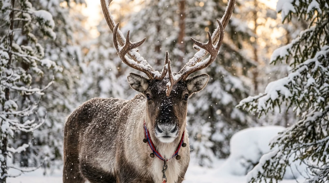 Rena na floresta nevada